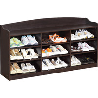 48 Inch Classic Wood Shoe Rack, 9 Cubbies, Elegant Wood Grains, Dark Brown