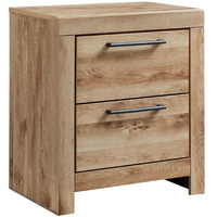 Amy 24 Inch Modern Wood Nightstand, 2 Drawers, 2 USB Ports, Natural Brown