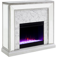 Trandling Mirrored Faux Stone Fireplace with Color Changing Firebox