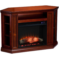 Claremont Electric Corner Touch Screen Fireplace with Storage - Brown Mahogany