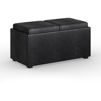Avalon 5 Piece Storage Ottoman in Distressed Black Faux Leather
