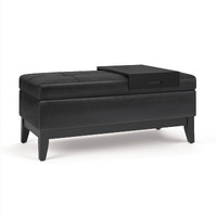 Oregon Storage Ottoman Bench with Tray in Distressed Black Faux Leather