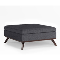Owen Square Coffee Table Storage Ottoman in Slate Grey Linen Look Fabric