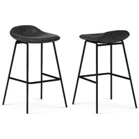 Dafney Bar Stool (Set of 2) in Distressed Charcoal Grey Faux Leather