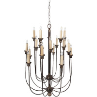 Traditional Decorative Metal Chandelier with Multiple Candles, Bronze and Cream