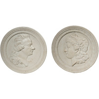 Victorian Style Round Ceramic Decorative Wall Decor, Set of Two, White