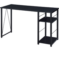Writing Desk with 2 Tier Side Shelves and Tubular Metal Legs, Black