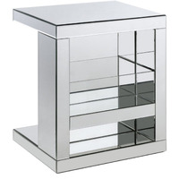 Accent Table with Mirrored Panels and C Shape, Silver