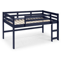 Twin Loft Bed with Wooden Frame and Reversible Ladder, Blue