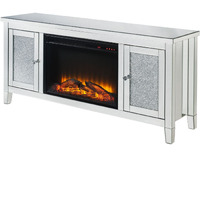 TV Stand with Electric Fireplace and Mirror Panel Framing, Silver