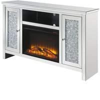 TV Stand with Electric Fireplace and Acrylic Faux Diamond, Silver