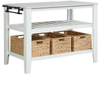 3 Tier Kitchen Island with 3 Seagrass Removable Baskets, White