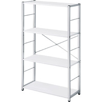 Bookshelf with X Shaped Cross Bar Chrome Finish, White