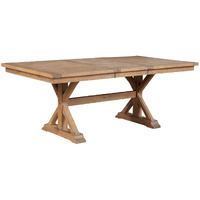Tess 78 Inch Dining Table, Extendable Leaf, Trestle Base, Natural Brown