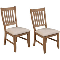 Tess 24 Inch Set of 2 Dining Side Chair, Slatted Back, Beige Cushion, Brown