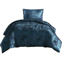 Jay 2 Piece Twin Comforter Set, Polyester Velvet, Deluxe Texture, Blue