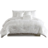 Jay 7 Piece Queen Comforter Set, White Polyester Velvet Deluxe Texture