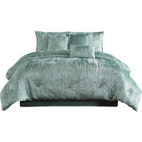 Jay 7 Piece Queen Comforter Set, Green Polyester Velvet Deluxe Texture