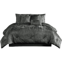 Jay 7 Piece King Comforter Set, Polyester Velvet, Deluxe Texture, Gray