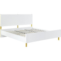Tyra Modern Queen Bed, Panel Headboard, Luxury Textured Chevron, White Gold