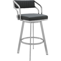 Capri 30" Swivel Modern Metal and Slate Gray Faux Leather Bar and Counter Stool