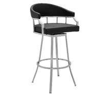 Valerie 26" Counter Height Swivel Modern Balck Faux Leather Bar and Counter Stool in Brushed Stainless Steel Finish