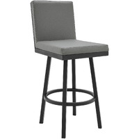 Gem Swivel Modern Black Metal and Gray Faux Leather Bar and Counter Stool