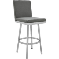 Gem 30" Swivel Modern Metal and Gray Faux Leather Bar and Counter Stool