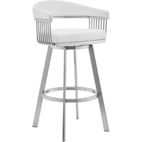 Chelsea 30" White Faux Leather and Brushed Stainless Steel Swivel Bar Stool