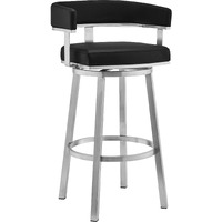 Lorin 30" Black Faux Leather and Brushed Stainless Steel Swivel Bar Stool