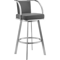Livingston 30" Gray Faux Leather and Brushed Stainless Steel Swivel Bar Stool