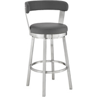 Bryant 26" Counter Height Swivel Bar Stool in Brushed Stainless Steel Finish and Gray Faux Leather
