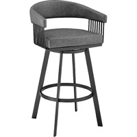 Chelsea 30" Bar Height Swivel Bar Stool in Black Finish and Gray Faux Leather