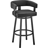 Lorin 30" Bar Height Swivel Bar Stool in Black Finish and Black Faux Leather
