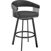 Chelsea 30" Bar Height Swivel Bar Stool in Black Finish and Black Faux Leather