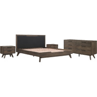 Astoria 4 Piece King Bedroom Set in Oak with Black Faux Leather
