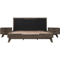 Astoria 3 Piece King Bedroom Set in Oak with Black Faux Leather