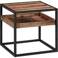 Ludgate Square End Table with Shelf in Acacia and Black Metal