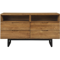 Aldo 4 Drawer Dresser in Brown Oak Wood with Black Metal Legs