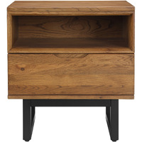 Aldo 1 Drawer Nightstand in Brown Oak Wood with Black Metal Legs