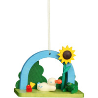 11-0609 - Christian Ulbricht Ornament - Duck and Frog With Sunflower - 2.1"H x 2.8"W x 1.15"D
