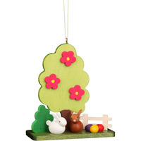 11-0610 - Christian Ulbricht Ornament - Rabbit Couple at Tree - 3.25" x 2.8"W x 1.15"D