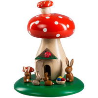 26529 - Richard Glaesser Smoker Richard Glaesser Smoker - Bunny Family with Eggs on Mushroom - 5.15"H