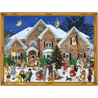 ADV70148 - Sellmer Advent Calendar - Christmas Scene Outside Family Home - 10.5"H x 14.5"W x .1"D