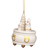 10-0921 - Christian Ulbricht Ornament - White Music Box With Santa - 3"H x 2.5"W x 2.5"D