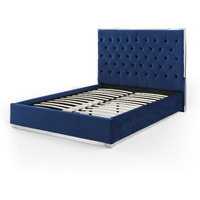 Better Home Products Sophia Velvet Queen Bed with Silver Metal Frame in Blue