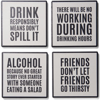 Work Hour Happy Hour Sentiments Set of 4 Ceramic Coasters 4.25''D