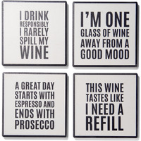 Wine Sentiments Set of 4 Ceramic Coasters 4.25''D