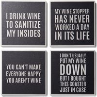 Cocktail Hour Sentiments Set of 4 Ceramic Coasters 4.25''D