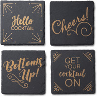 Slate Gold Set of 4 Coasters Square 4X4"